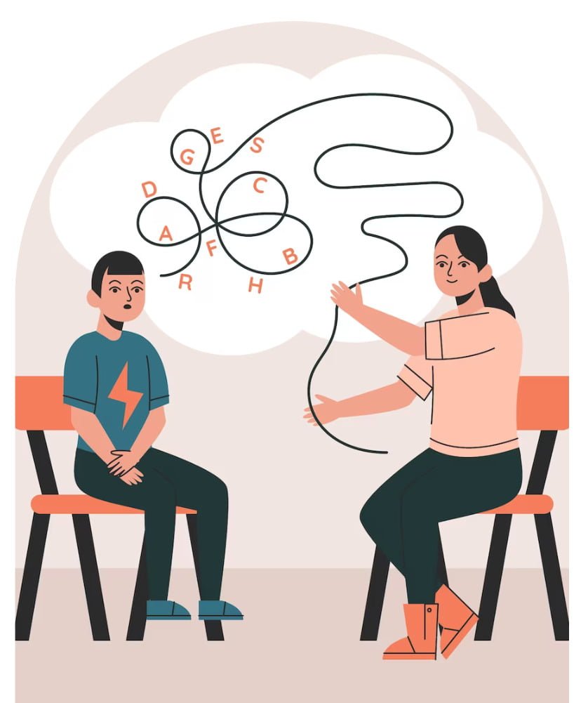 Consultation Psychologique pour Jeunes - Illustration Illustration d'un psychologue en consultation avec un jeune à Nantes